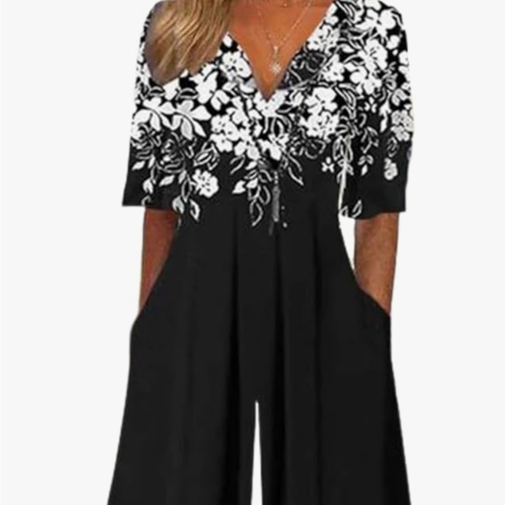 Black and White Floral Jumpsuit